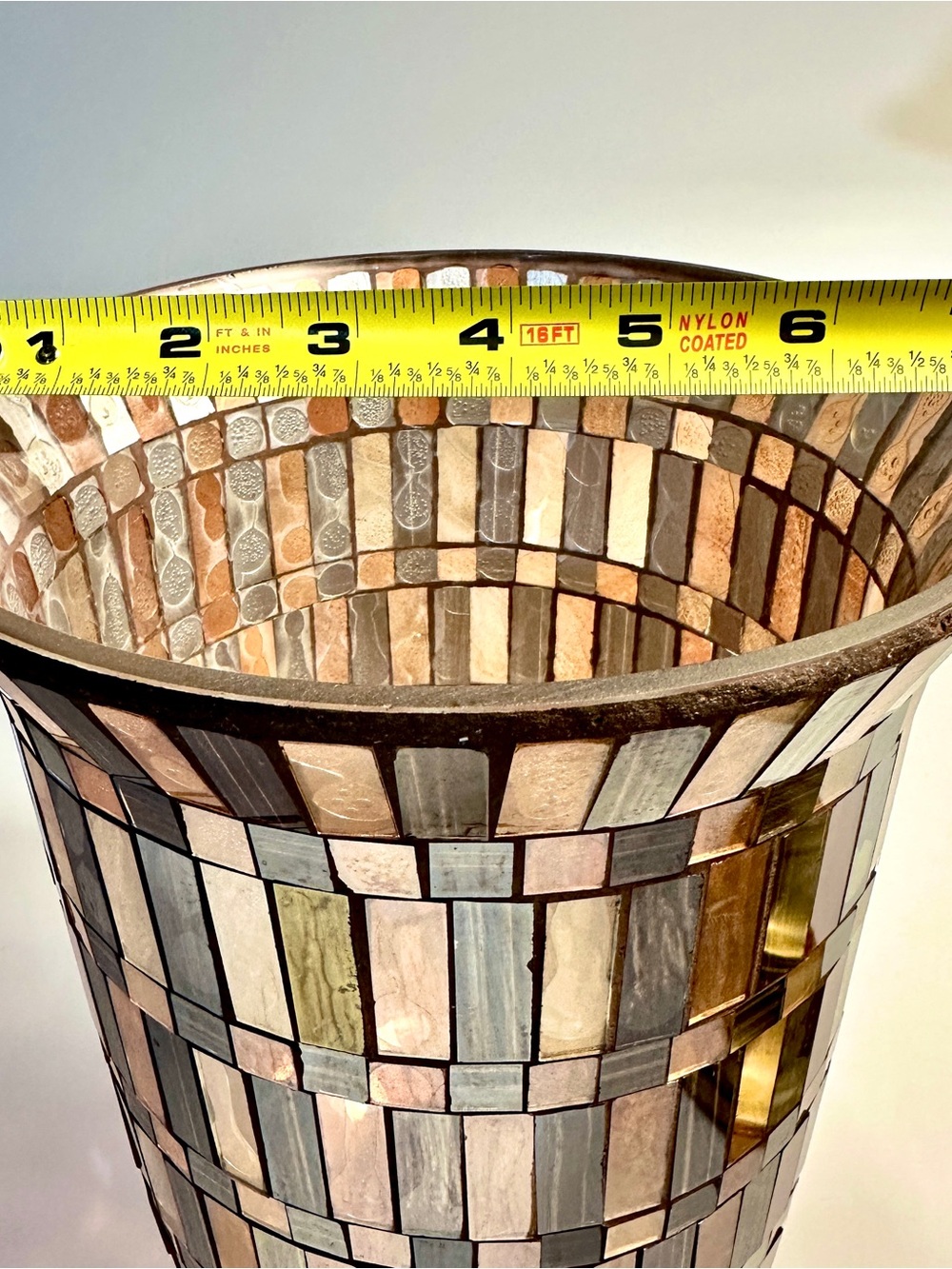 11” Decorative Stained Glass Mosaic Hurricane Vase - Picture 9 of 11